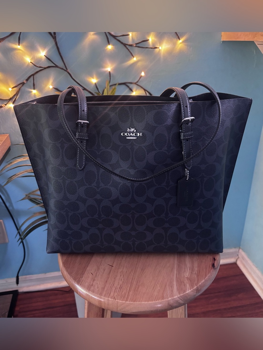 Coach Large Navy Blue Mollie Signature Tote Bag